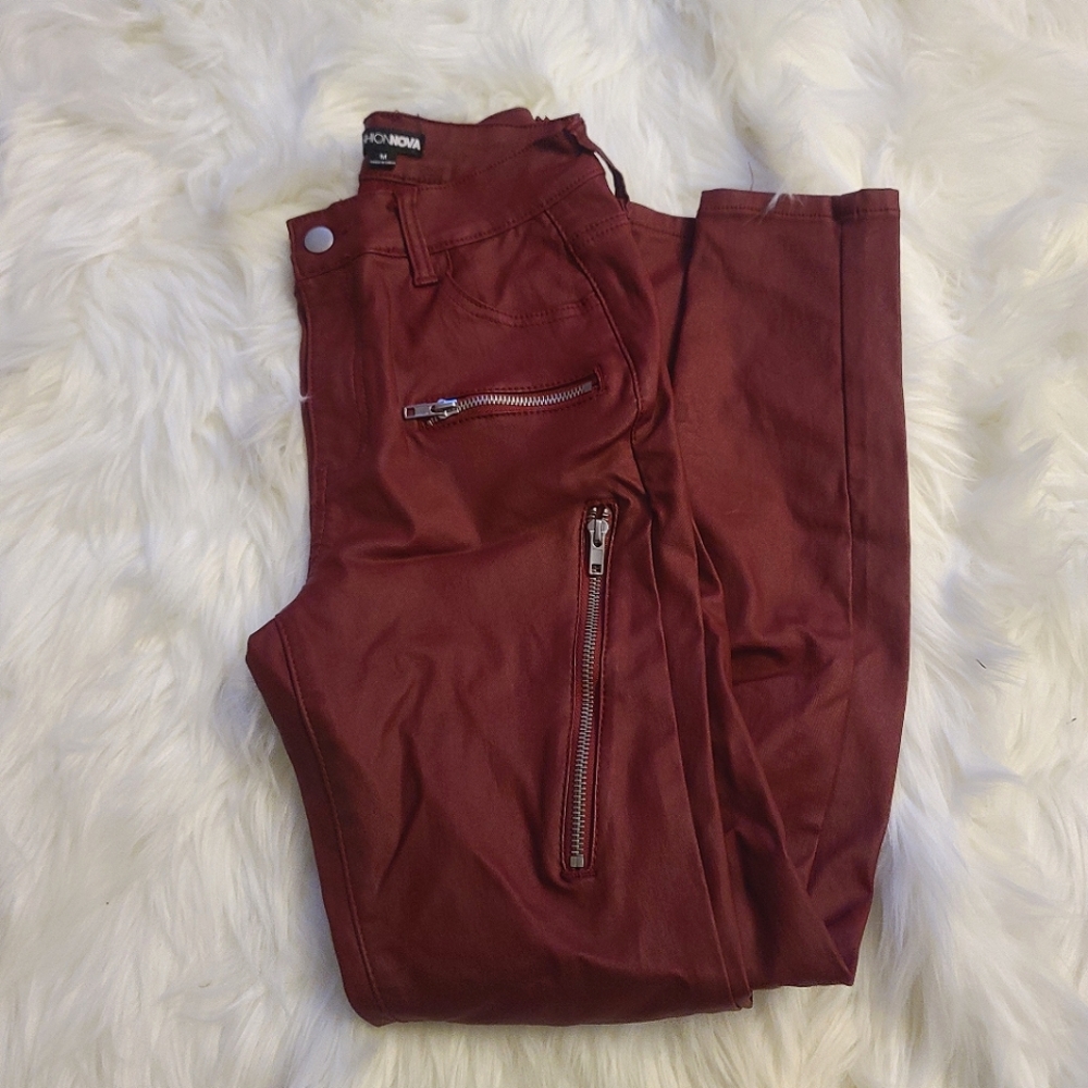 Faux leather women's moto pants